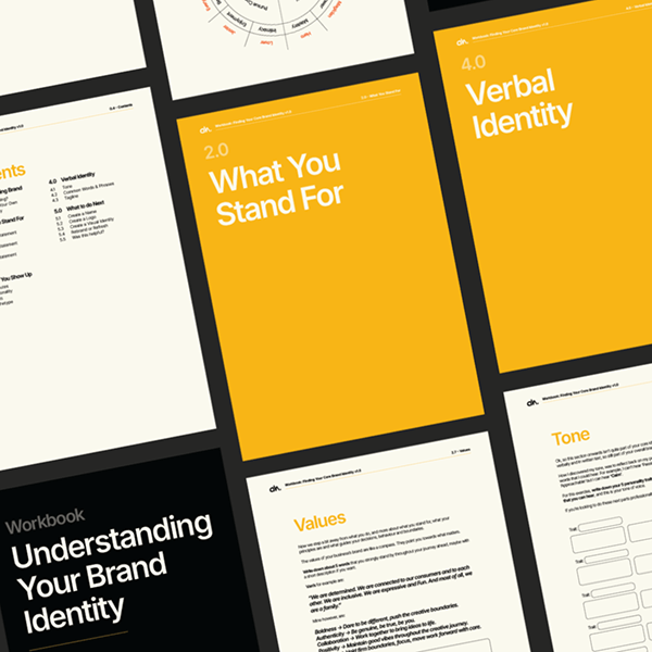 A few pages from the FREE workbook 'Understanding Your Brand Identity'