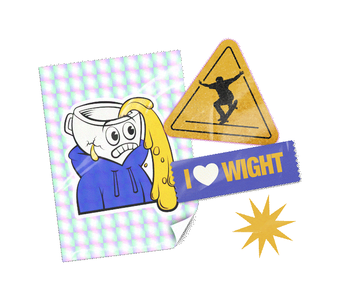 Skateboard stickers representing a charity auction supporting a new skatepark on the Isle of Wight