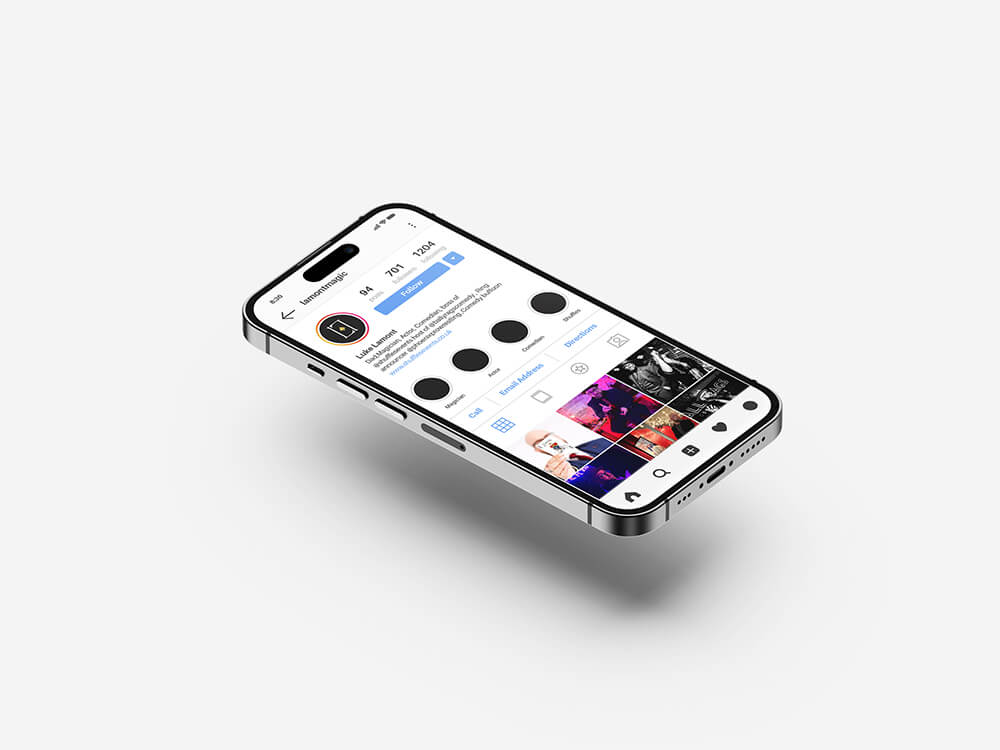 Instagram profile mockup for Isle of Wight magician Luke Lamont showcasing social media branding