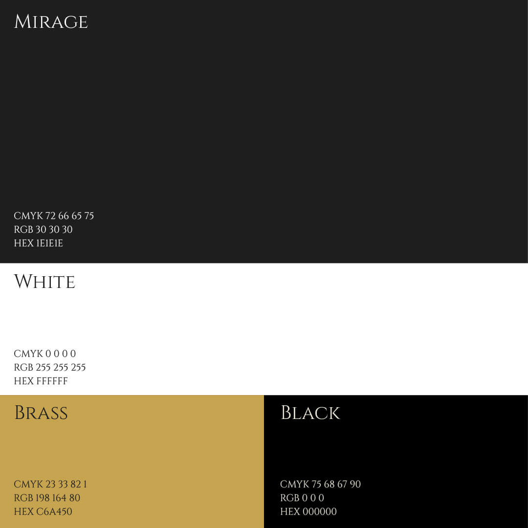 Brand colour palette for Isle of Wight magician Luke Lamont featuring grey, gold, black and white branding