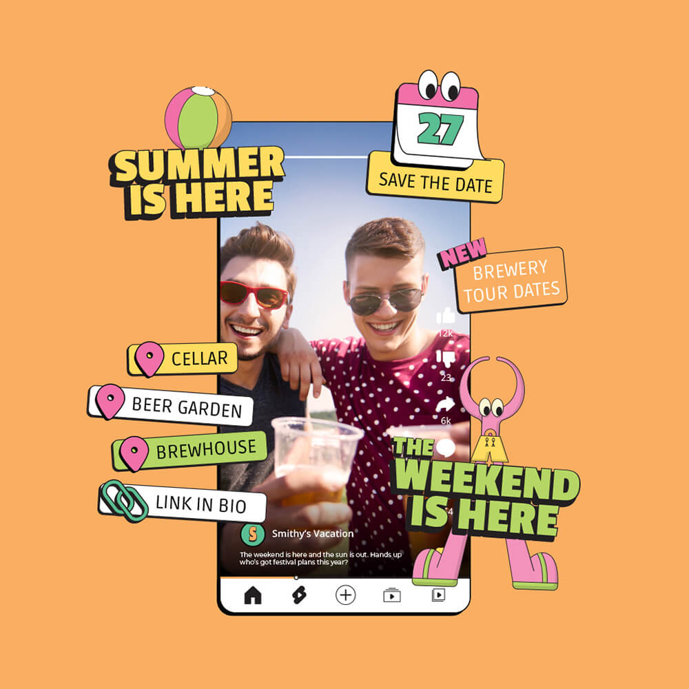 Animated social media sticker graphics created for Smithy's Vacation brand marketing